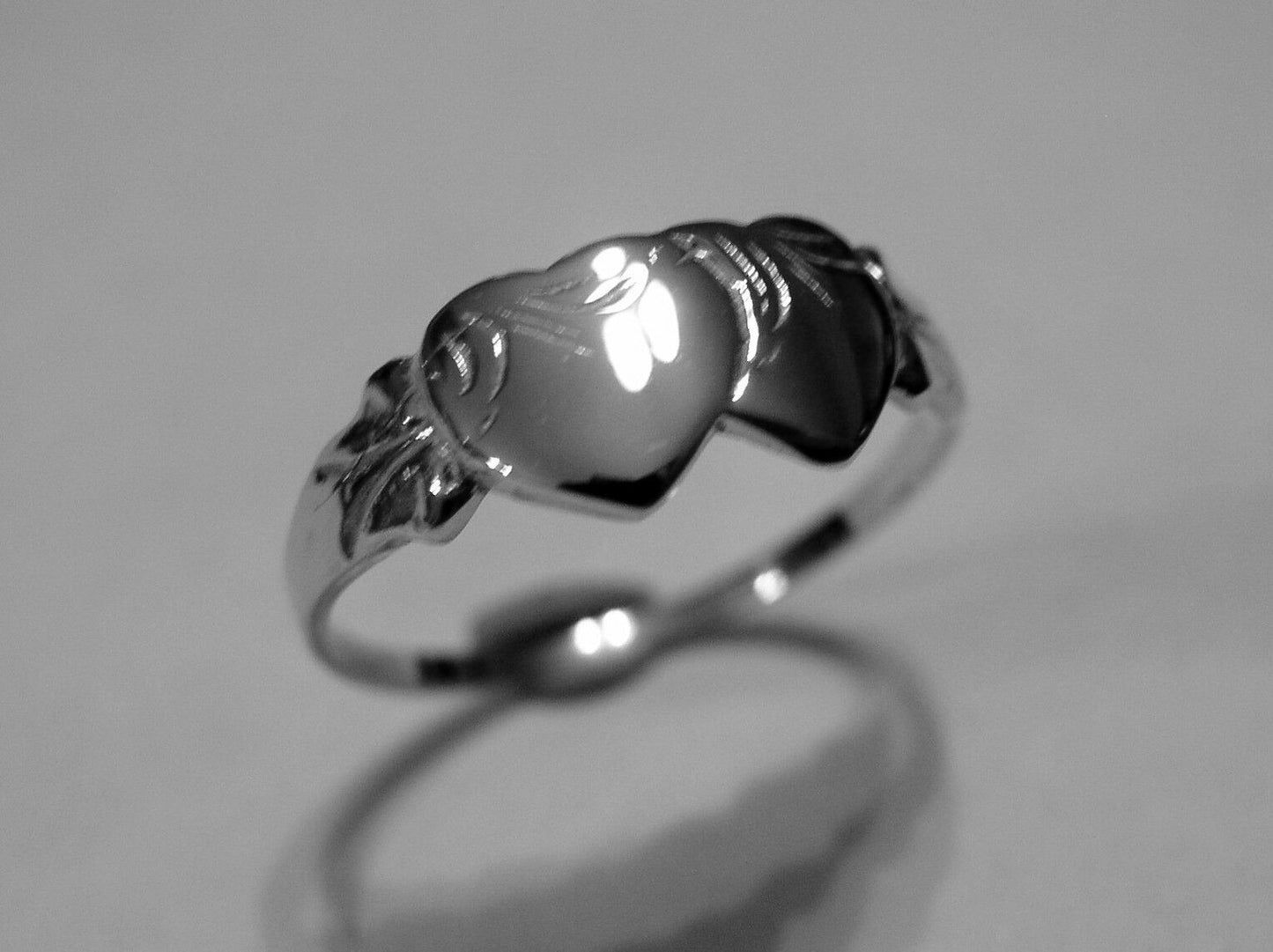 Size M - Kaedesigns, Solid New Sterling Silver Double Heart Signet Ring