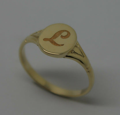 Size K 1/2 Genuine Solid New 9ct Yellow, Rose or White Gold Oval Signet Ring Engraved With One Initial