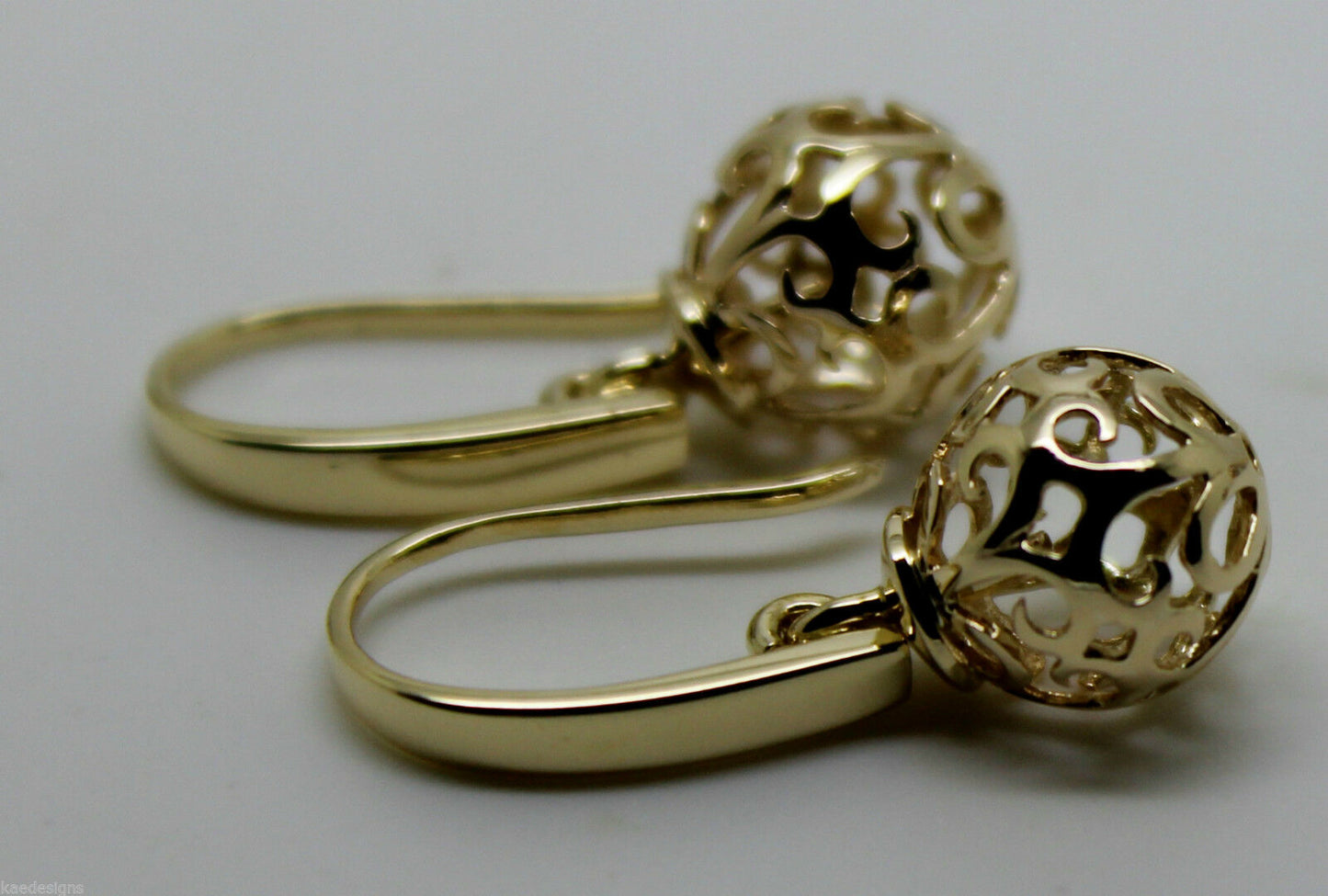 Kaedesigns New Genuine 9ct Yellow, Rose or White Gold 10mm Ball Drop Filigree Earrings