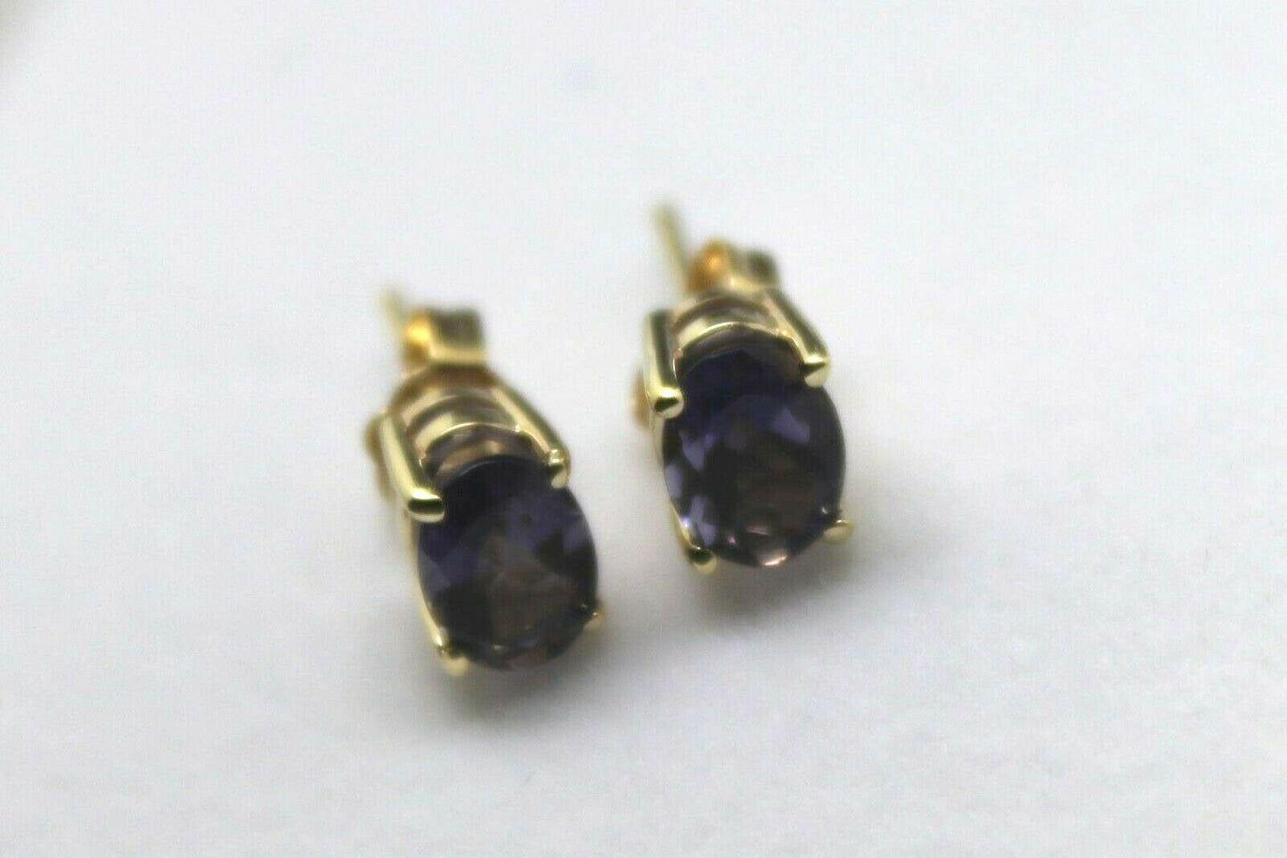 Genuine 9ct 9K Yellow Gold Amethyst Oval Stud Earrings