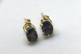Genuine 9ct 9K Yellow Gold Amethyst Oval Stud Earrings *Free Express Post In Oz