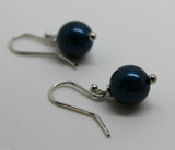 9ct White Gold 10mm Petrol Blue Pearl Ball Earrings *Free Express Postage In Oz