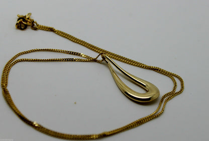 Genuine New 9k 9ct Yellow Gold Solid Teardrop Pendant And 9ct Thin Chain