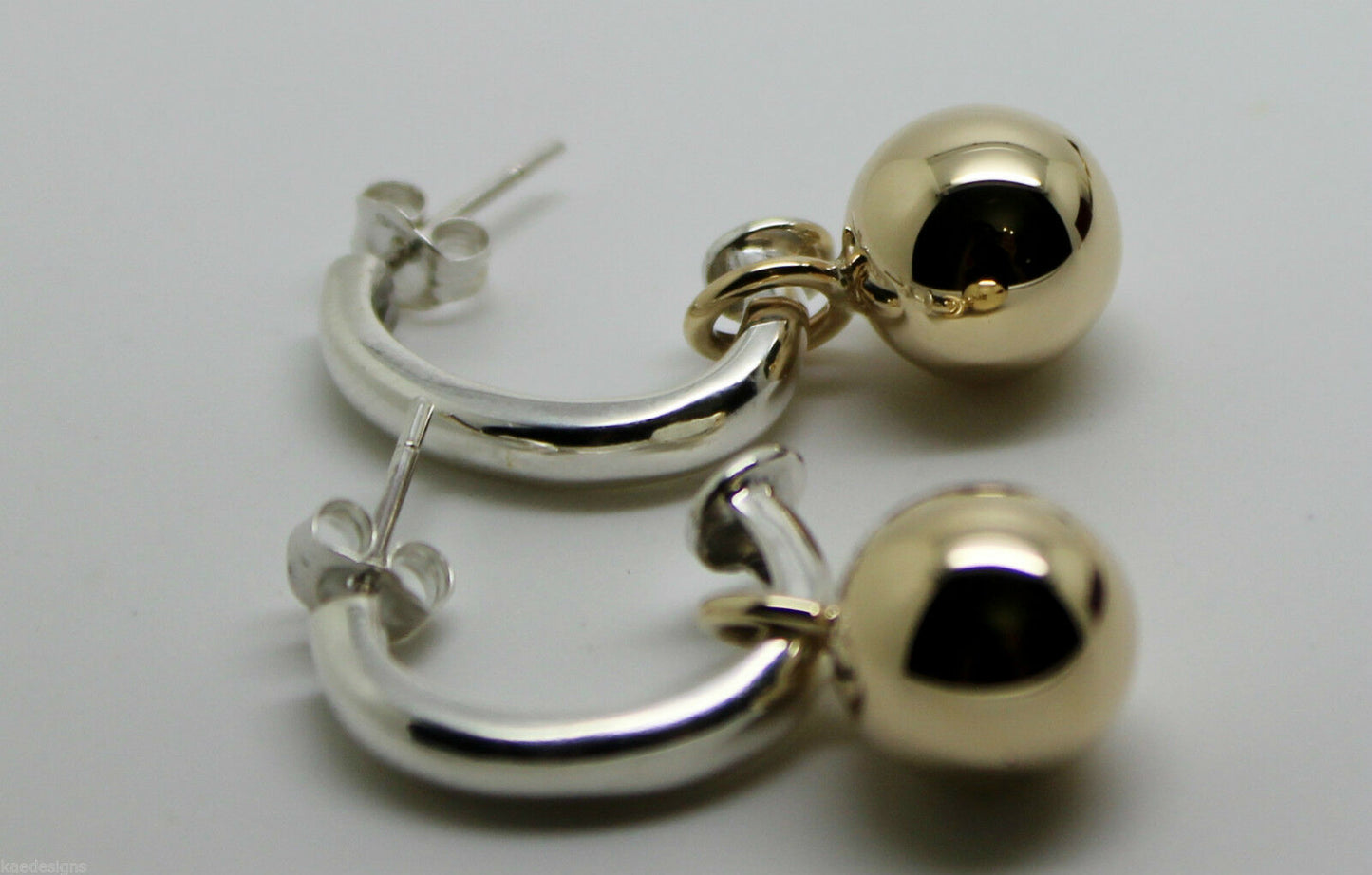 Genuine 9ct 9kt Yellow Gold & Sterling Silver Ball Stud Earrings