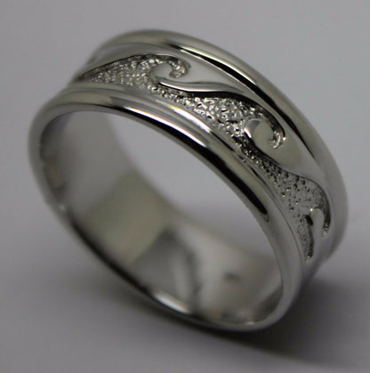 Kaedesigns, Solid Heavy Genuine 9ct White Gold Mens Surf Wave Ring Size T 258