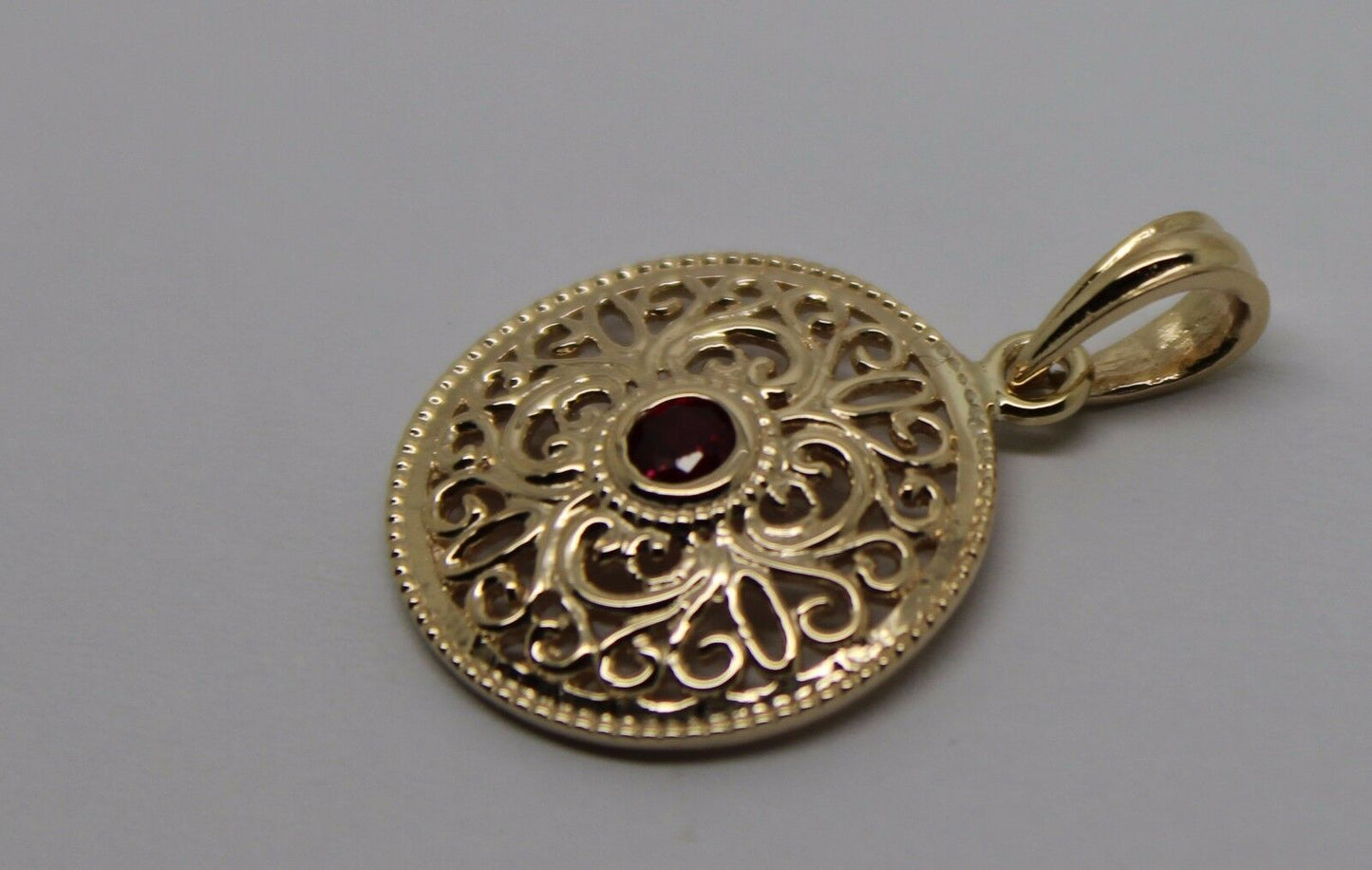 Kaedesigns, 9ct Yellow Gold or White Gold or Rose Gold filigree Ruby pendant