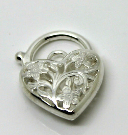 Large Sterling Silver 925 Filigree Heart Padlock Pendant 20mm