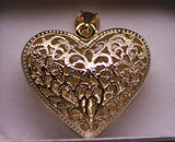 Kaedesigns, Genuine 9ct 9k Huge Large Yellow, Rose or White Gold Filigree Heart Pendant