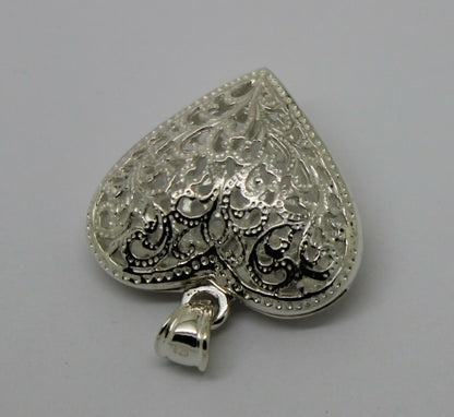 Genuine Sterling Silver Huge Heavy Large Filigree Heart Pendant