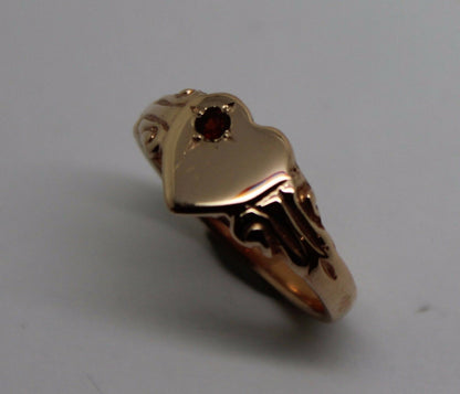 Genuine Solid 9ct Rose Gold Ruby Stone Heart Signet Ring -July Birthstone