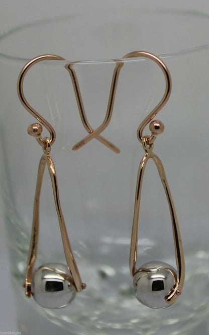 Kaedesigns Genuine 9ct 9k White & Rose Gold 8mm Ball Drop Earrings