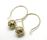 Kaedesigns 9ct 9k Yellow, Rose or White Gold 10mm Full Ball Hook Filigree Earrings