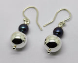 Sterling Silver Ball 7mm Freshwater Black Pearl Ball Earrings
