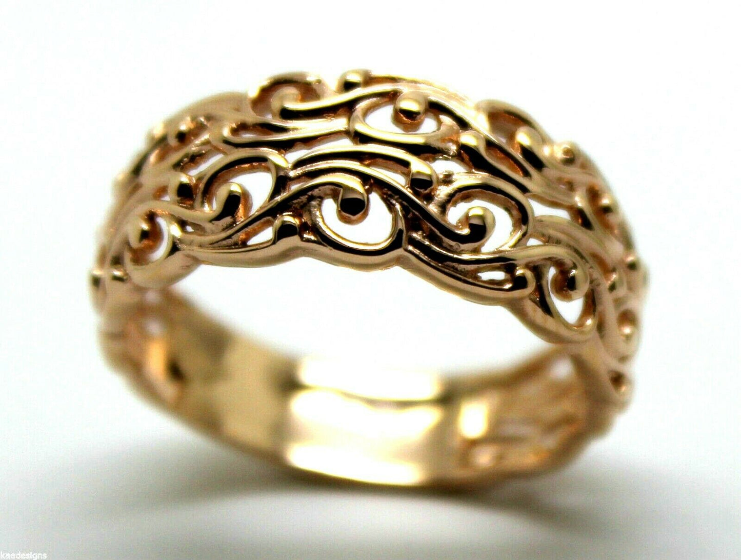 Kaedesigns New Genuine Size P 9ct Yellow, Rose or White Gold Wide Flower Filigree Ring