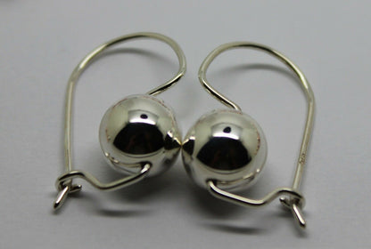 Genuine Sterling Silver 10mm Wide Ball Hook Earrings