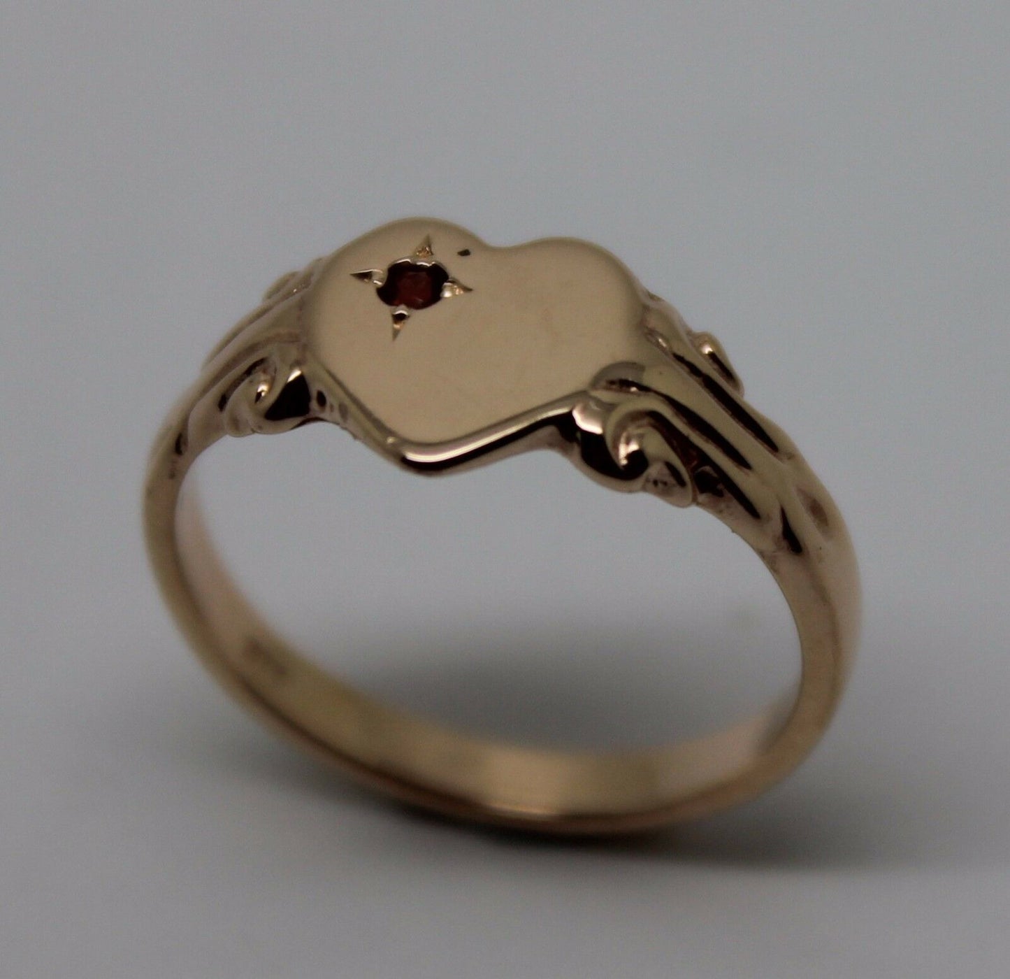 Size J, Kaedesigns 9ct Yellow, Rose or White Gold Heart Garnet Birthstone January Signet Ring