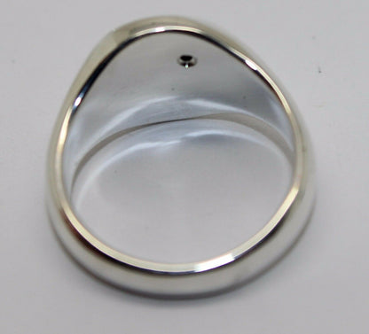 Size M New Genuine Solid Sterling Silver Oval Black Sapphire Signet Ring