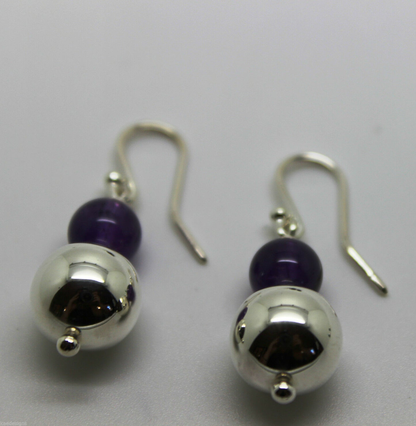 Genuine 12mm Sterling Silver 925 10mm Amethyst Ball Earrings