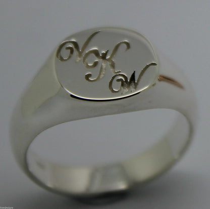 Genuine Solid New Sterling Silver Oval Signet Ring Engraved With Your Initials.