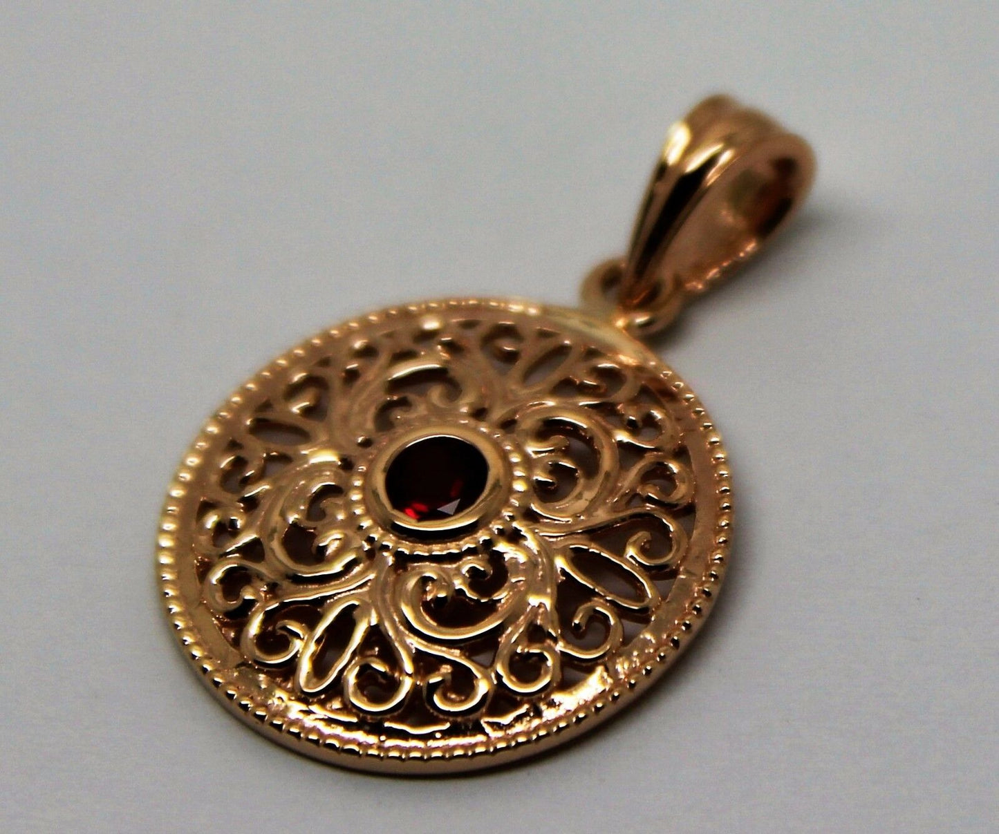 Kaedesigns, 9ct Yellow Gold or White Gold or Rose Gold filigree Ruby pendant