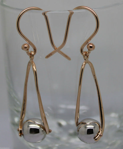 Kaedesigns Genuine 9ct 9k White & Rose Gold 8mm Ball Drop Earrings