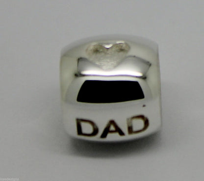 Kaedesigns,Genuine 9ct Yellow Or Rose Or White Gold Or Silver Dad Bead Charm