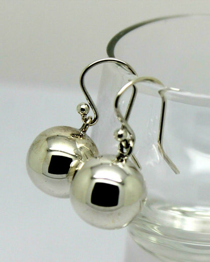 Genuine Large Sterling Silver 925 14mm Ball Drop Earrings