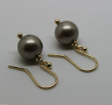 New 9ct Yellow Gold 10mm Platinum Pearl Ball Drop Earrings *Free Express Post In Oz