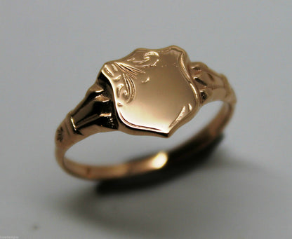 Size K, Kaedesigns New Childs Solid 9ct 9k Yellow, Rose or White Gold Shield Signet Ring