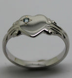 Genuine Solid 9ct White Gold Heart Aquamarine Set Signet Ring March Birthstone