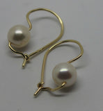 Genuine 9ct 9k Yellow, Rose or White Gold 8mm White Pearl Hook Earrings