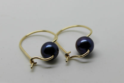 Kaedesigns New 9ct Yellow, Rose or White Gold 7mm Black Pearl Hook Earrings