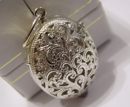 Genuine Huge Heavy Sterling Silver 925 Filigree Oval Pendant Locket