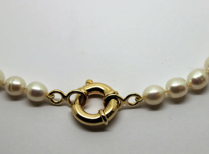 Genuine 9ct Yellow Gold 18mm bolt ring freshwater pearl chain necklace