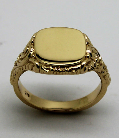 Kaedesigns Solid Genuine New 9ct Yellow Gold Square Engraved Signet Ring 335