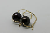 Genuine New 9ct 9kt Yellow, Rose or White Gold 10mm Black Pearl Hook Earrings
