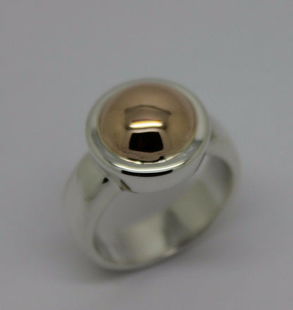 Size N Genuine New Solid Sterling Silver 925 & 9ct Rose Gold 375 Half Ball Ring