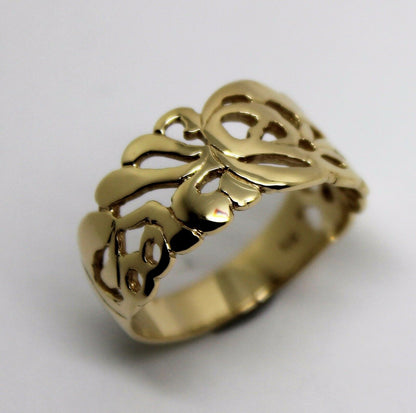 Size R, 8 5/8 Kaedesigns, New 9ct 9K 375 Genuine Yellow, Rose or White Gold Wide Flower Filigree Ring 278