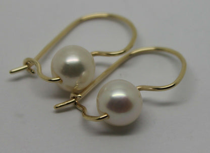 Genuine 9ct 9k Yellow, Rose or White Gold 8mm White Pearl Hook Earrings