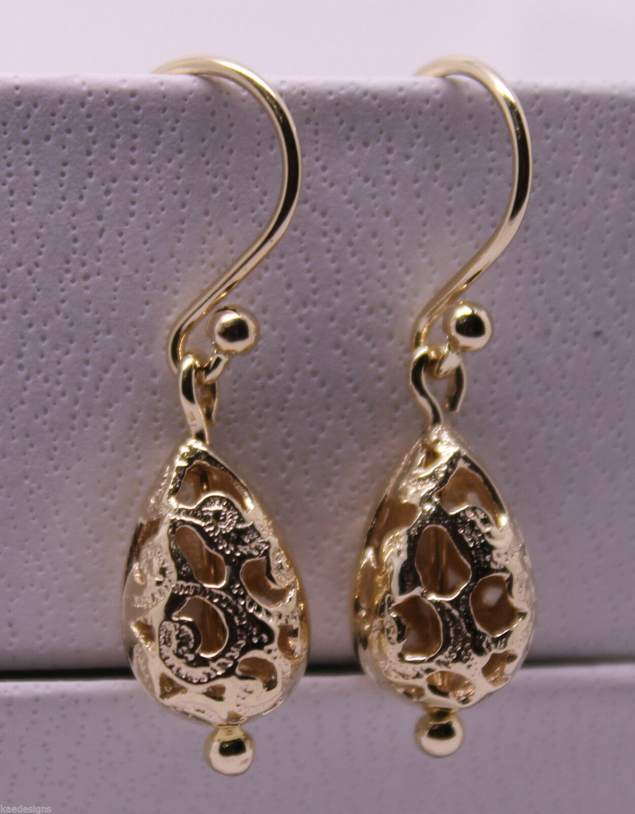 Kaedesigns 9ct 9k Yellow Or White Or Rose Gold 375 Teardrop Filigree Earrings