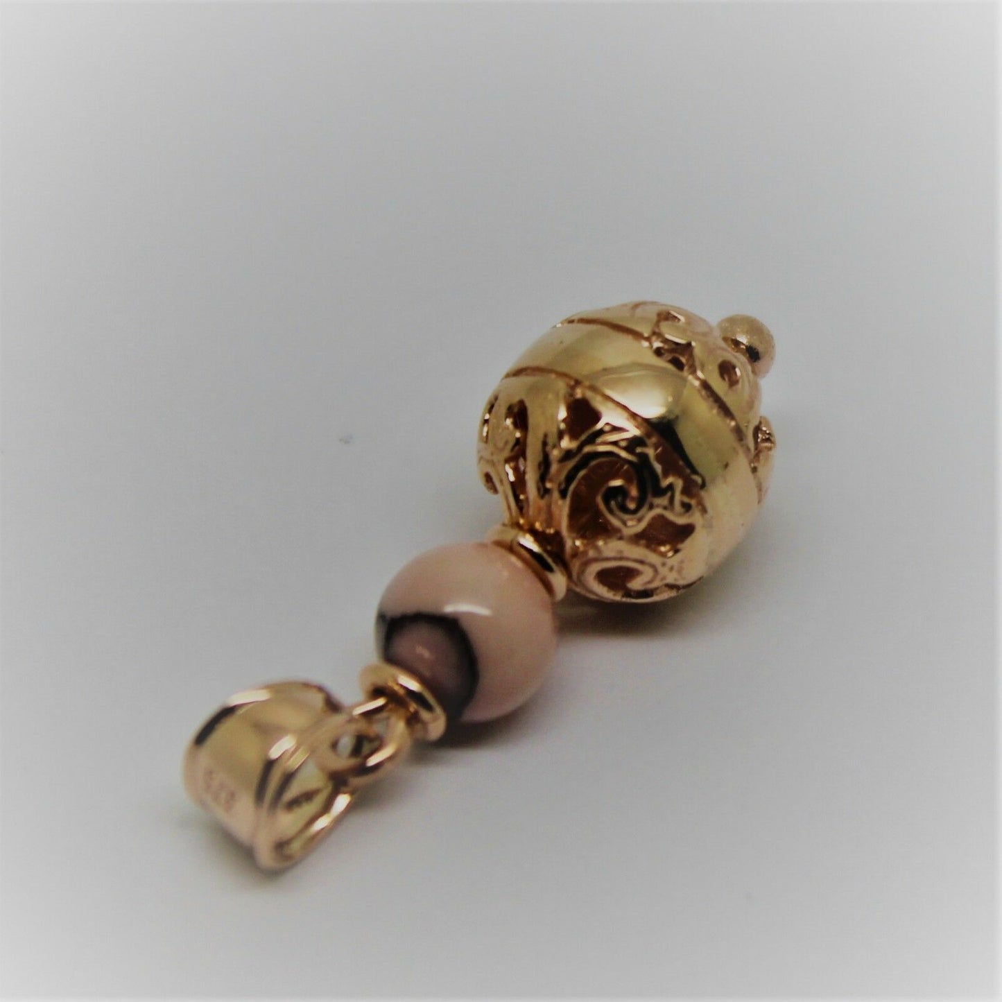 Genuine 9ct 9k Rose Gold 10mm Filigree Ball + 6mm Pink Ball Pendant