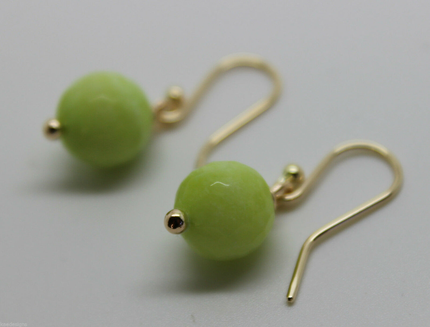 Genuine 9ct Yellow Gold 10mm Agate Lime Faceted Ball Earrings