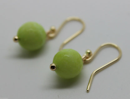 Genuine 9ct Yellow Gold 10mm Agate Lime Faceted Ball Earrings