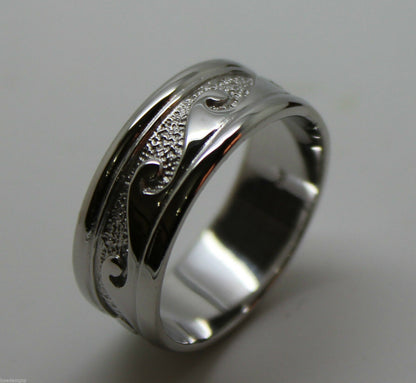 Kaedesigns, Solid Heavy Genuine 9ct White Gold Mens Surf Wave Ring Size T 258