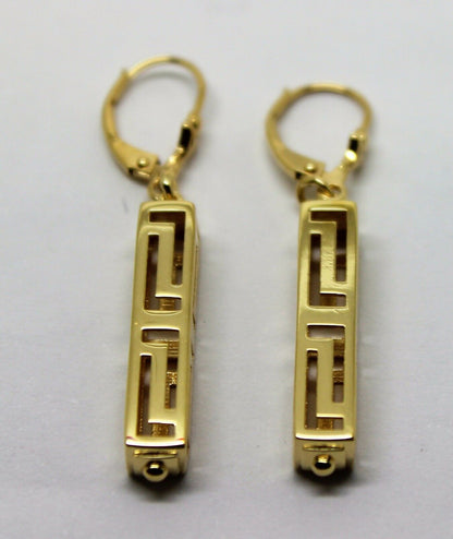 Kaedesigns, Genuine 18ct 750 Yellow, Rose or White Gold Greek Key Continental Hook Earrings