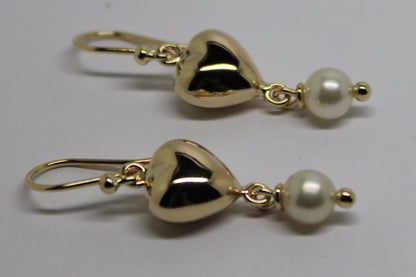 Kaedesigns, New 9ct 9k Yellow Gold Or White Gold Or Rose Gold Heart Pearl Earrings