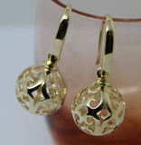 Genuine 9ct Yellow, Rose or White Gold Large Heavy 14mm Thick Hooks Ball Drop Filigree Earrings