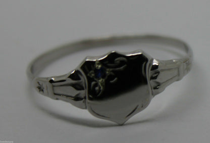 Kaedesigns, Genuine Childs Solid 9ct Blue Sapphire White Gold Shield Signet Ring