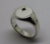 Size M New Genuine Solid Sterling Silver Oval Black Sapphire Signet Ring