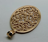 Heavy Solid 9ct Yellow, Rose or White Gold Large Oval Filigree Pendant